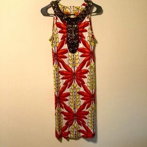 Tory Burch women’s small sleeveless bejeweled sleeveless 100% silk stretch dress